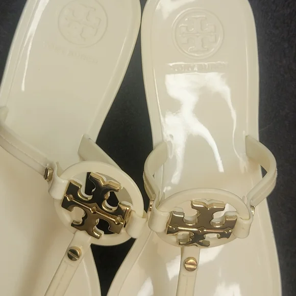 Tory Burch Ivory Off White Mini Miller Flat Thong Jelly Sandals Size6